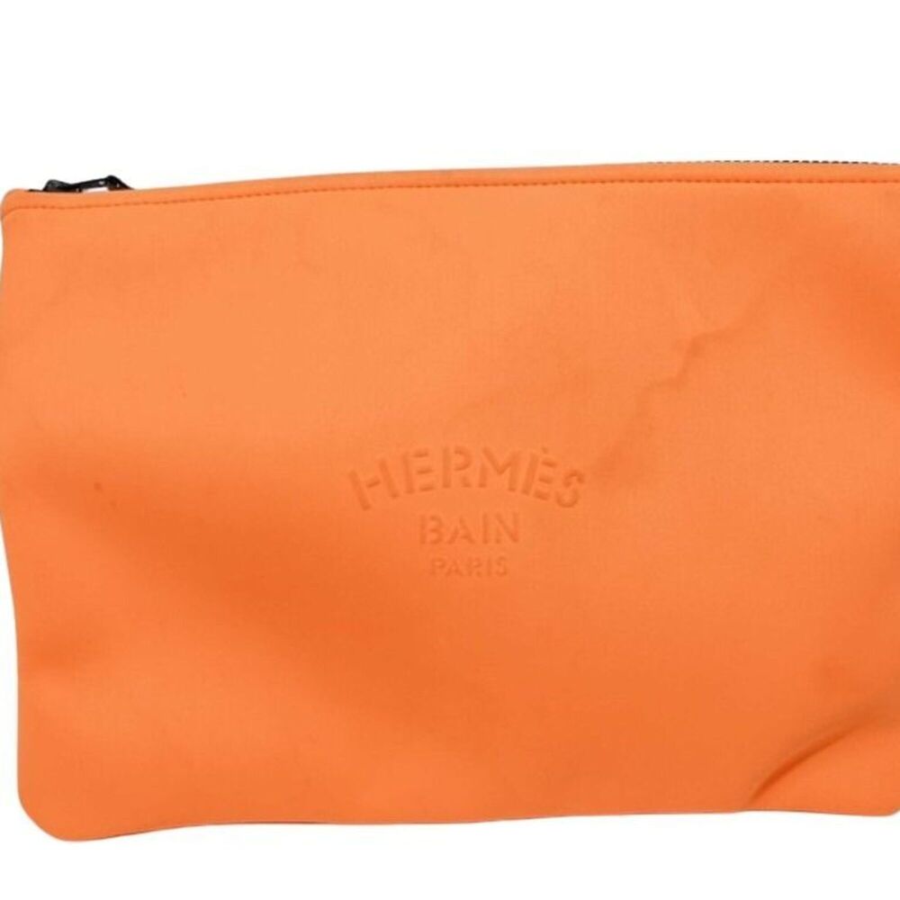 HERMES Pouch BAIN Flat Orange Canvas Men's Women's